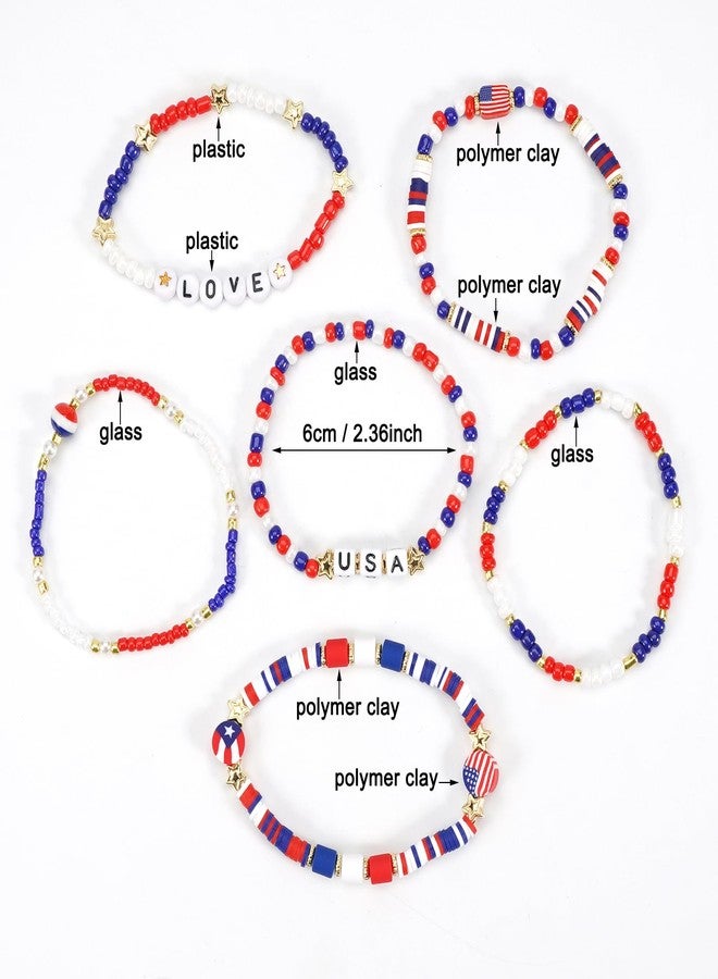 Lonext 12pcs American Flag Bracelet for Women Mens USA Red Blue White Beads Stretch Bracelet Set Patriotic 4th of July Independence Day - Image 4
